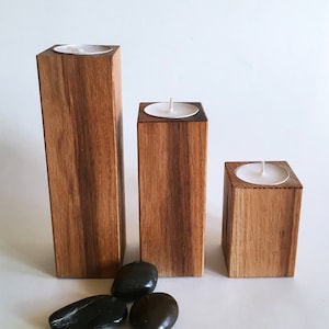 Rustic pillar candle holders, Farmhouse decor, Set of 3 candle holders.