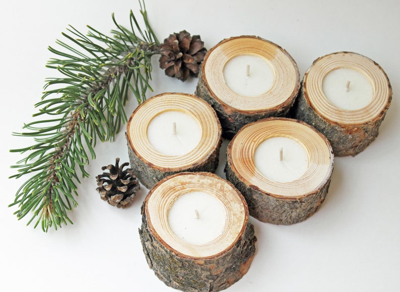 5 Willow, Pine or Aspen Tea Light Holders, Rustic Wedding Décor, House Warming Gift, Baby/Bridal Shower Décor image 8