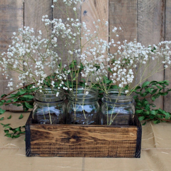 Wood Crate Quart Jar Centerpiece, Wedding Centerpiece, Rustic Wedding Décor, Table Decorations, Reclaimed Wood