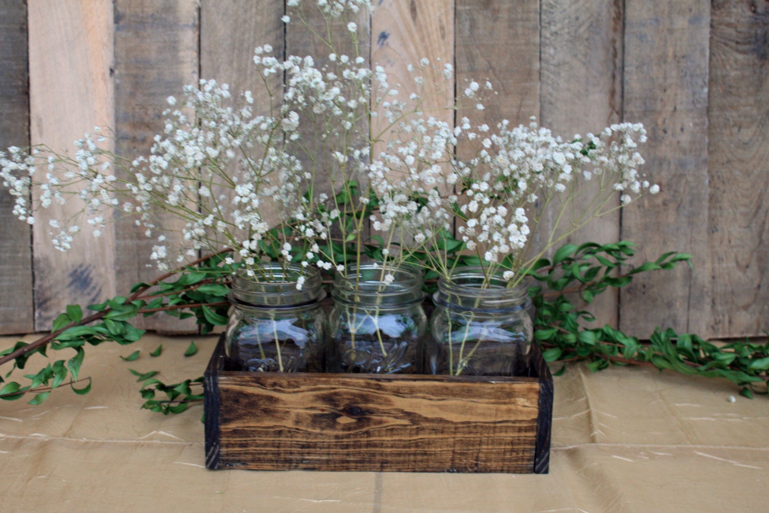 Wood Crate Quart Jar Centerpiece Wedding Centerpiece Rustic Etsy