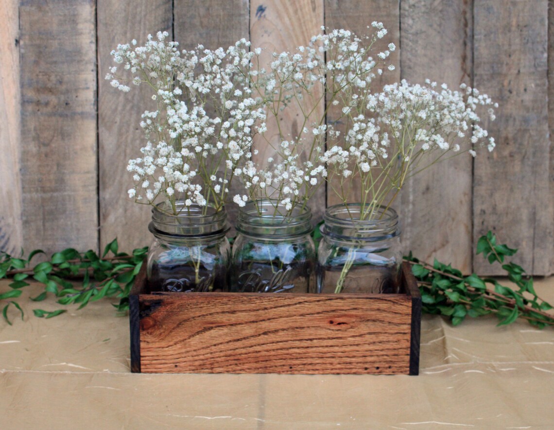 Wood Crate Quart Jar Centerpiece Wedding Centerpiece Rustic Etsy