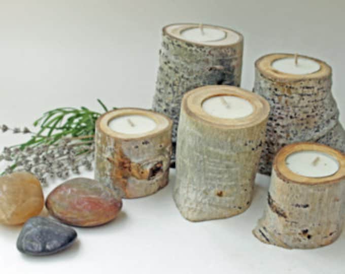 5 Aspen Tea Light Candle Holders, Reclaimed Aspen Tea Light Candle ...