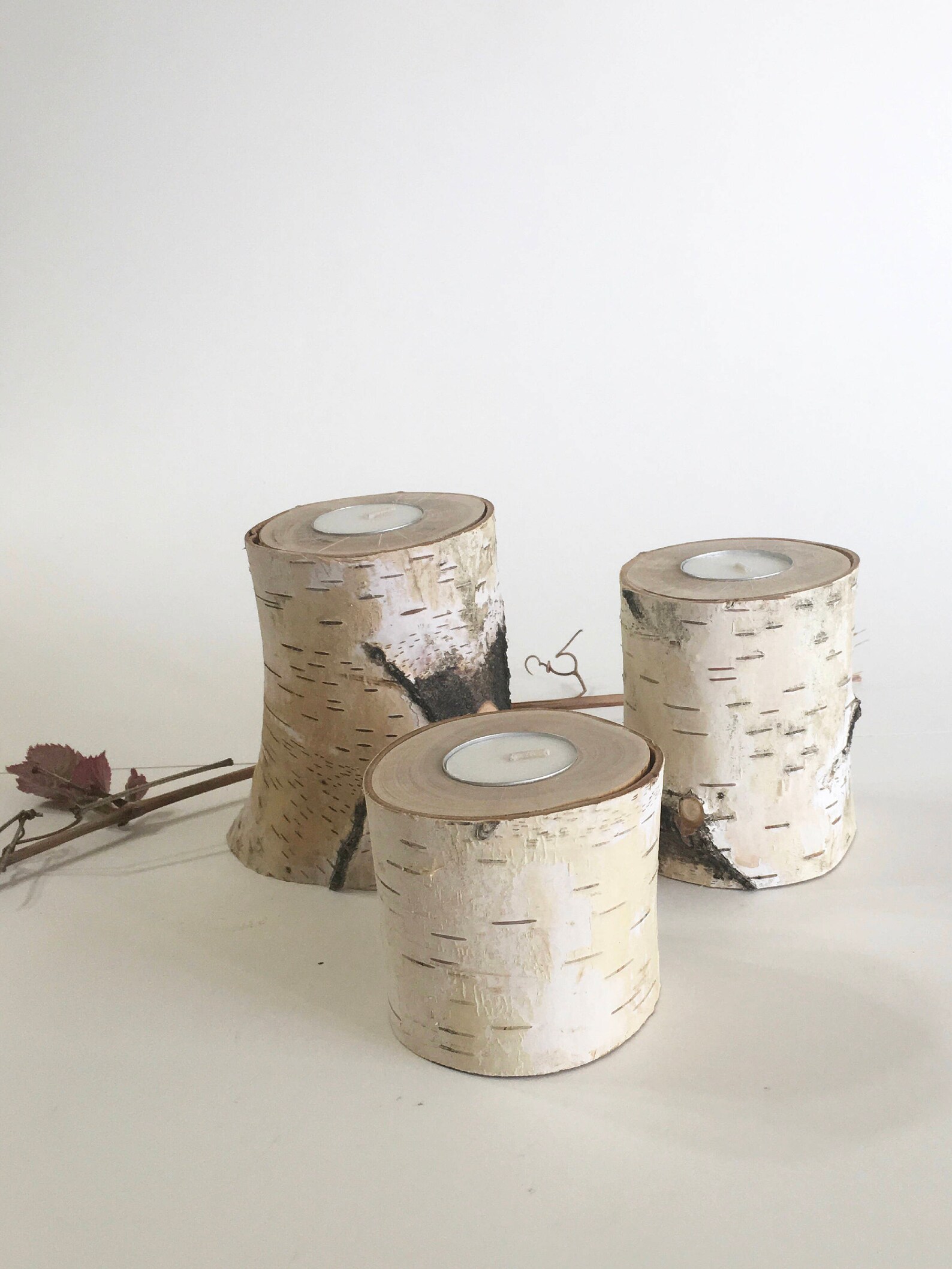 3 Birch Tea Light Candle Holders Rustic Wedding Decor House Etsy