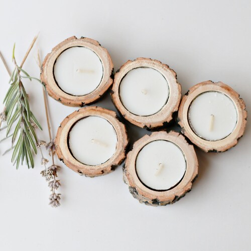 Rustic Wooden Tea Light Candle Holders Etsy