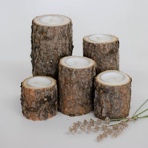 5 Pine Tea Light Candle Holders, Rustic Wedding Decor, House Warming Gift, Baby/Bridal Shower Decor