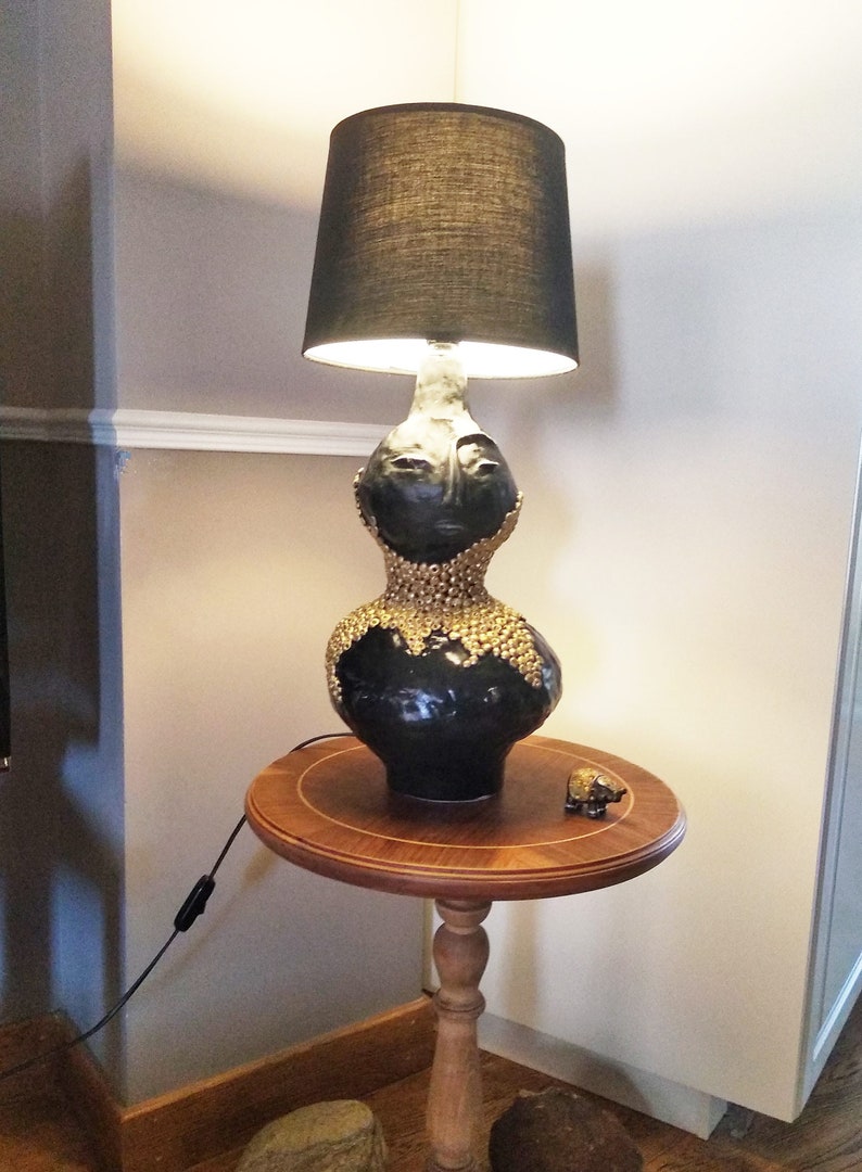 Unique Figurine Ceramic Table Lamp in Black Glaze & Gold Etsy