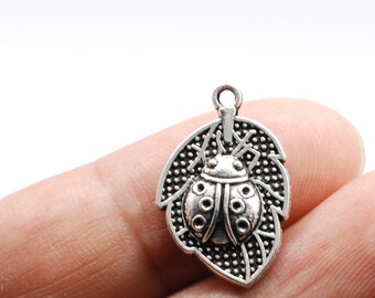Ladybird 5 x 3D Tibetan Silver Plated Pendants 14mm