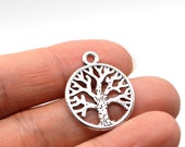 30PCS Bulk Sale, Antique Silver Tone Round Filigree Tree of Life Charm Pendant, 2 Sided Circle of LifeTree Charm 25mmX20mm, CC327-3639