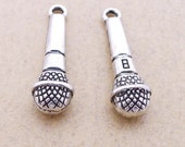 15PCS or 40PCS, Antique Silver Tone Microphone Charm Pendant Tibetan Silver Tone, Vintage Jewelry Supply 26mmX7mm, JHS350-13278