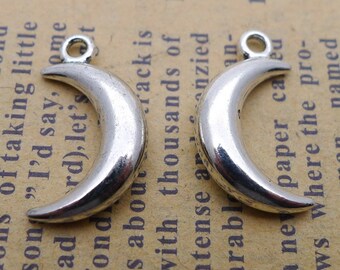8 big Moon Pendant charms silver Tone Findings 41 x 30mm hollow loops Earrings