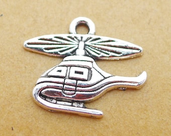 BULK 50 Helicopter charms antique silver tone TT96