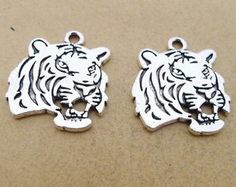 TZ1413 925 Silver Tiger Lion Charms Animal Charms Lion Charms Zoo Charms 2 Sterling Silver Tiger Charms