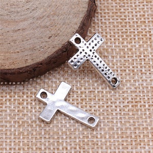 15 or 40PCS Antique Silver Tone CROSS Connector Charm, Religious Bracelet, Necklace Charm Connector Supplies, 15X22mm XCS102-13523