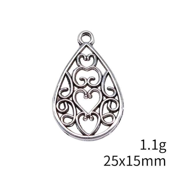 12 or 30PCS Antique Silver Tone Filigree Tear Drop Charm Pendant --- DIY Necklace, Earring Jewelry Charm Supply ---- 15X25mm XCS75-13087