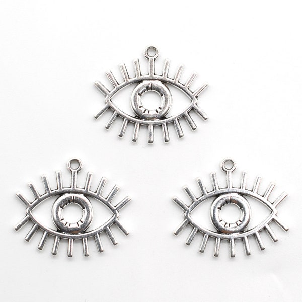 12 or 30PCS, Antique Silver Tone EYE Charm Pendant, Filigree Evil Eye Charm, DIY Jewelry Charms Supply ---- 22X26mm JHS439-WW107