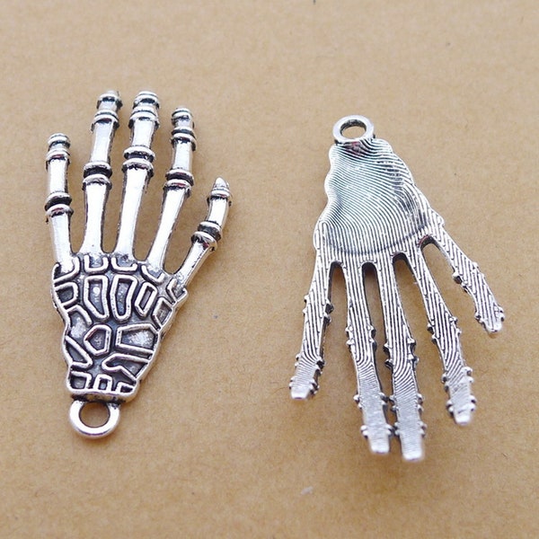 6 or 15PCS, Antique Silver 3D Skeletal Hand Pendant, Halloween Charm, Skeleton Hand with Bone Charm, DIY Jewelry Supply, 22X43mm JHS413-7726