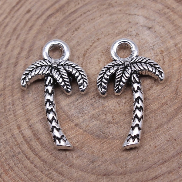 25 or 60PCS Bulk Sale, Antique Silver Coconuts Tree Charm Pendant, Palm Tree Charm Pendant, DIY Jewelry Charm Supply, 17X10mm XCS85-14430