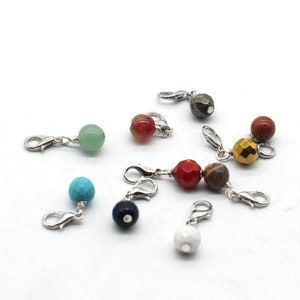 Clearance!! 20PCS 10 Different Color Clip on Natural Gem Bead, Charm, 8mm Round Natural Beads with Lobster Clasp, C51