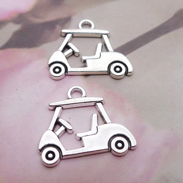 20 or 50PCS, Antique Silver Tone Golf Cart Charm Pendant, Golf Playing, Sports Charm Pendant Jewelry Supply --- 17X20mm JHS731