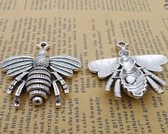 Clearance! 8PCS Antique Silver Tone, Bee, Bumble Bee Charm Pendant, Insect Charm Pendant,  Keychain Charm Bulk 36X39mm JHS1140-1028