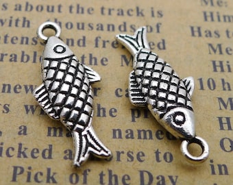 20 or 50PCS Antique Silver Tone 3D FISH Charm Pendant, Animal Charm, Lake, River, Ocean, Fishing Charm Pendant, 9X20mm, JHS1164-LY817