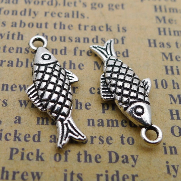 20 or 50PCS Antique Silver Tone 3D FISH Charm Pendant, Animal Charm, Lake, River, Ocean, Fishing Charm Pendant, 9X20mm, JHS1164-LY817