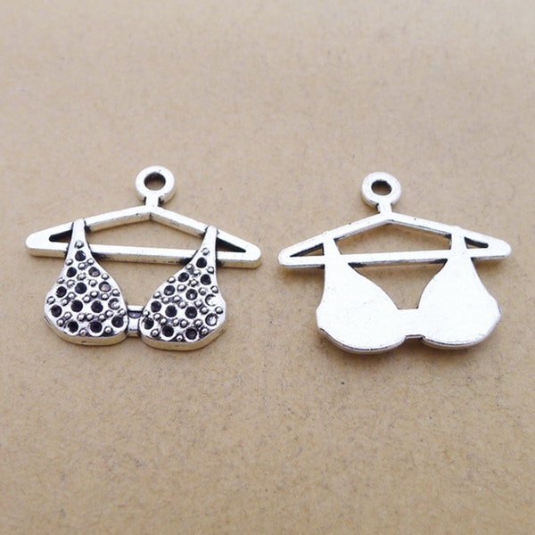 12 or 30PCS, Antique Silver Tone Bra And Hanger Charm Pendant, Jewelry DIY Supplies, Life, Beauty Charms Supply --- 23X27mm CC187-3384