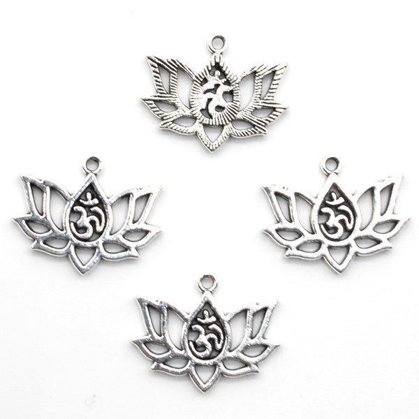 15PCS or 40PCS, Antique Silver Tone YOGA Symbol Charm Pendant, OM OHM Lotus Flower Charm Pendant -- 20mmX16mm JHS720-41113