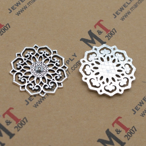 4 or 10PCS 31mm Antique Silver Tone Filigree Jewelry Connector Setting Base, Filigree Stamping, Filigree Jewelry Finding --- JHS01-XS2082