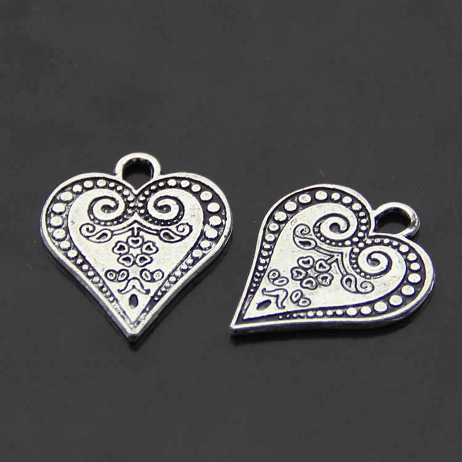 Antique Sterling Silver Heart Charms 8 - Right Side Flourish 2