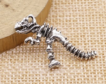 2 or 5PCS, Silver Tone  3D Dinosaur Skeleton Charm Pendant, Large 3D Skeleton Charm, DIY Jewelry Supply, 16X26mm XCS175-13341