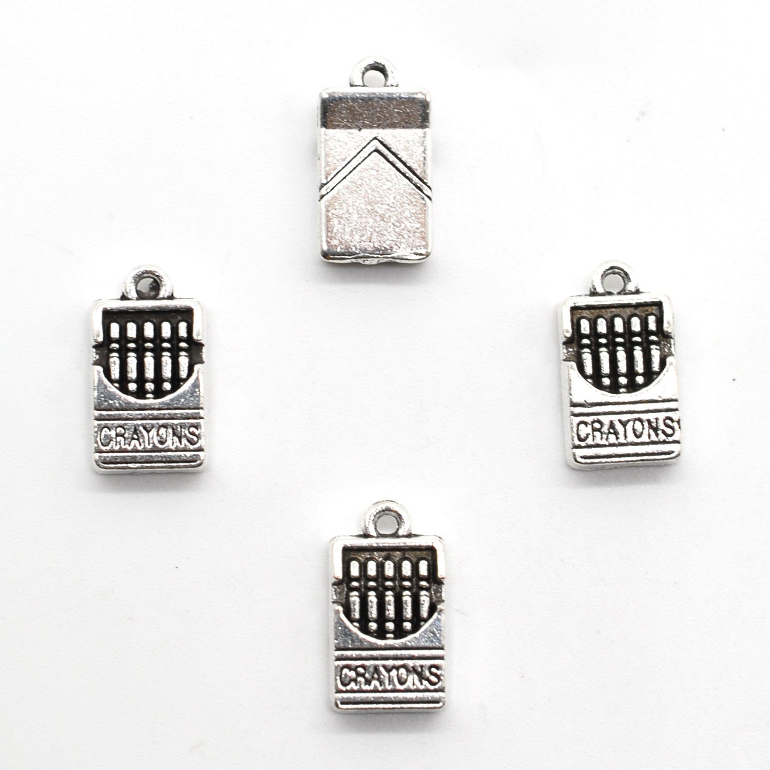 12 or 30PCS Antique Silver Tone Crayon Box Charm Pendant, 3D 12 or 30PCS Antique Silver Tone Crayon Box Charm Pendant, 3D