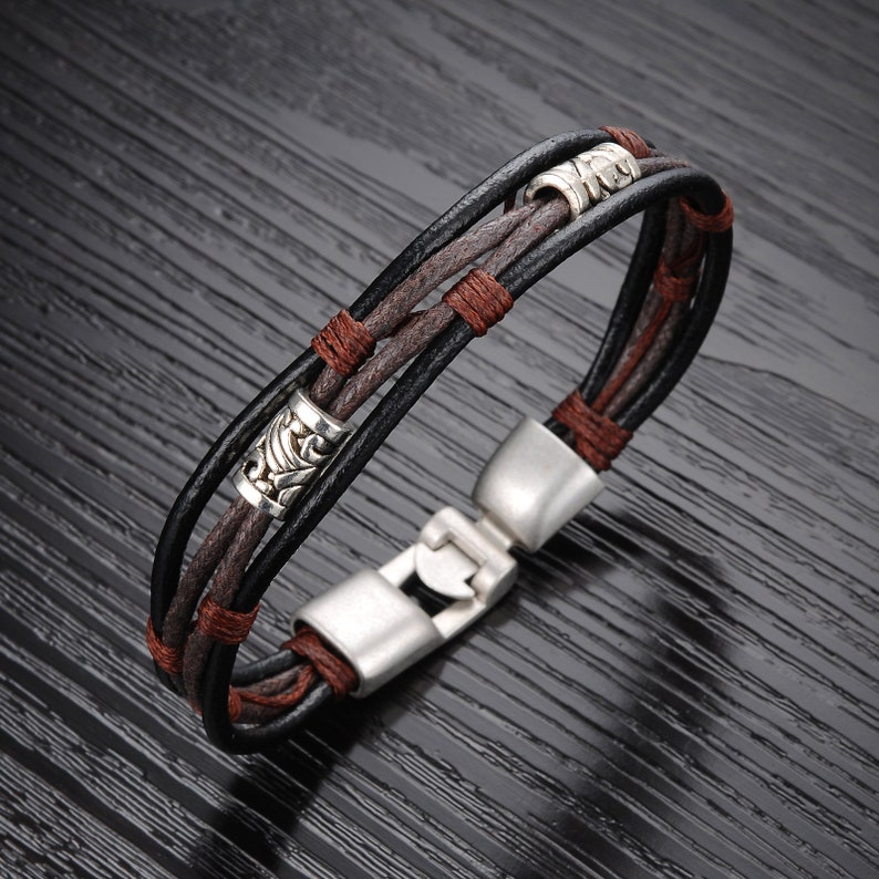 Cuff Bracelet TY13 Genuine Leather Fashion Bracelet Silver Tone Brass 8 Length