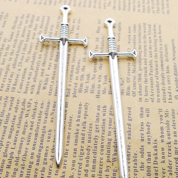 6 or 15PCS, Antique Silver Sword Charm Pendant, Large Silver Sword Charm Pendant, 2 Sided Weapon Pendant, 25X88mm, JHS760