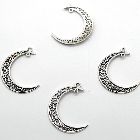 Memorial Charms Supply 20PCS//Bulk Sale Silver Tone MOON Charm Connector CC03