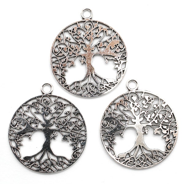 6 or 15PCS, Antique Silver TREE of LIFE Filigree Charm Pendant, Large Circle of Life Tree Pendant Charm, 35X40mm, JHS609-41124