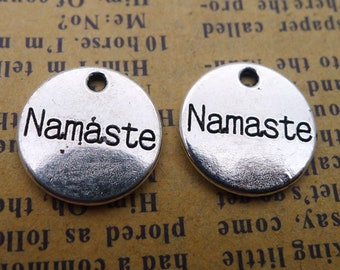 Clearance!  40PCS, Antique Silver NAMASTE Charm Pendant, 2 Sided Word Charm, DIY Jewelry Supply ---- 15mm, JHS372-WW99