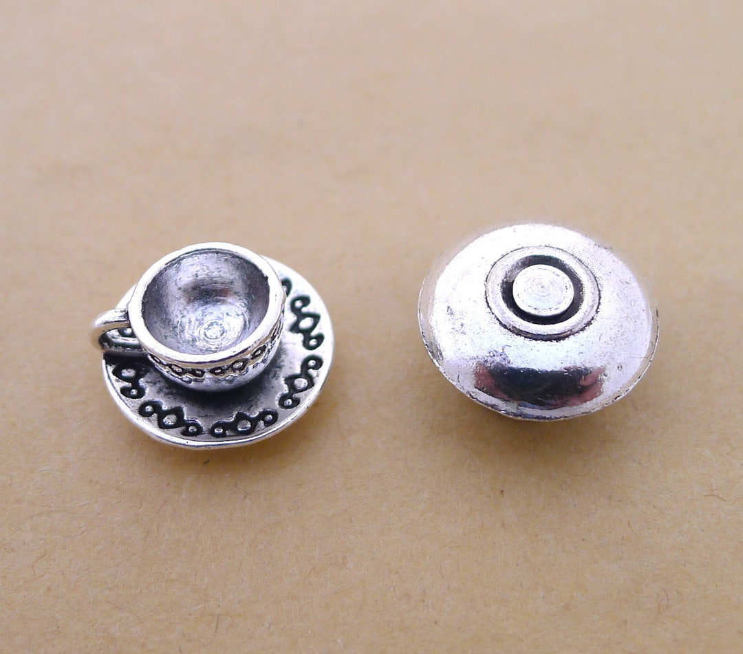 6 or 15pcs, 3D Antique Silver Cup and Saucer Charm Pendant, 3D Teacup and Saucer Charm --- 14mmx14mm JHS903-4570 6 or 15pcs, 3D Antique Silver Cup and Saucer Charm Pendant, 3D Teacup and Saucer Charm --- 14mmx14mm JHS903-4570