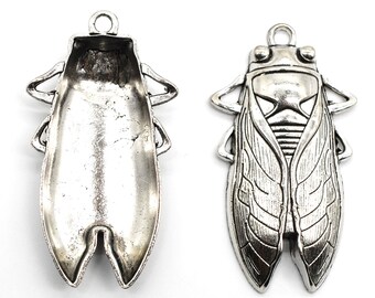 3 or 7PCS, Antique Silver Tone Cicada Pendant, Insect Keychain, Purse Accessory, Pendant - DIY Jewelry Charm Supply, 61X34mm, CC104---3688