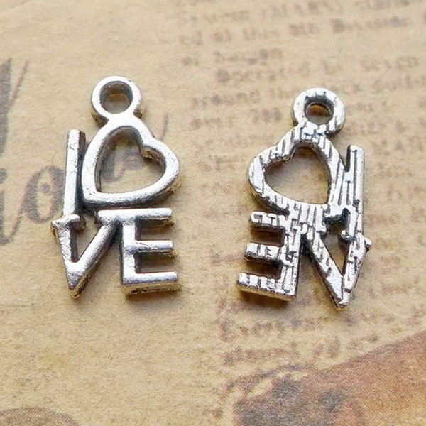 Clearance! 80PCS, Antique Silver LOVE Charm Pendant, LOVE Word Charm - DIY Jewelry Supply ---- 7mmX15mm, CC04-6396