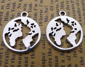 Clearance! 40PCS, Antique Silver World Map Charm Pendant ---  Travel Jewelry Supply ---- 18mmX21mm, JHS376-WW31