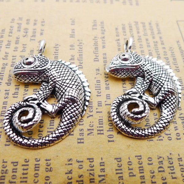 4 or 10PCS, Antique Silver Iguana Lizard Charm Pendant --- Animal Charms Supply ---- 27X35mm, JHS252-1108