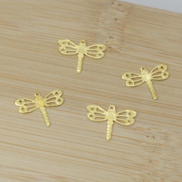 Clearance! 100PCS, Raw Brass Dragonfly Charm Pendant, Brass Color Charm Supply, Earrings Necklace Jewelry DIY Supplies ---9X12mm BQY27-07875