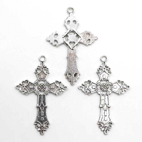 8 or 20PCS, Antique Silver Tone Cross Charm Pendant, Religion Charm, Memorial Charm Bulk Supply--- 35X55mm, JHS562-6894