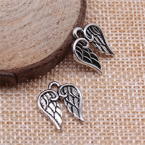 15PCS or 40PCS Antique Silver Tone ANGEL WINGS Charm Pendant, Remembrance Charm Pendant, Memorial Charms Supply ---- 15X17mm XCS38-13660