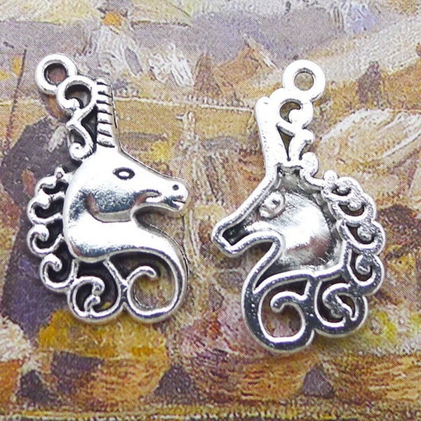 15PCS or 40PCS, Antique Silver UNICORN Charm Pendant, Unicorn Head Charm --- Tibetan Silver Tone, Jewelry Supply --16X27mm, JHS534-0033