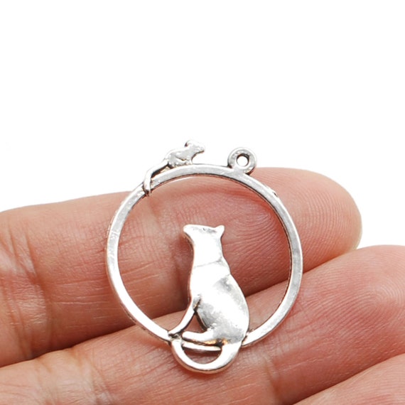 BULK 50 Cat With a Heart Silver Tone Charms SC4117 