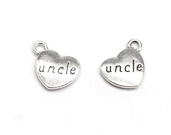 12 or 30PCS Antique Silver Tone Uncle Heart Pad Word Charm Pendant, Family Charms, DIY Memorial Jewelry Supply, 15X18mm C04 Charm UNCLE