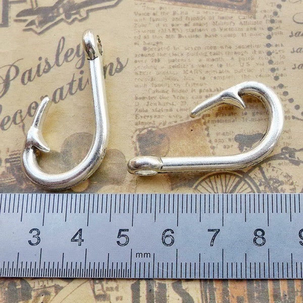 6 or 15 PCS, Silver 3D HOOK Charm Pendant Connector, Fishing, Fisherman Charm Pendant, DIY Jewelry Charms Supply ---- 19X39mm, JHS900-1735