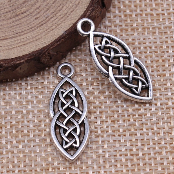 6 or 15PCS Antique Silver Celtic Knot Charm Pendant, Fancy Twisted Sailor Celtic Knot Connector, DIY Jewelry Supply, 10X26mm XCS155-14745